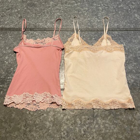 Vintage Y2K Abercrombie Lace Cami Tank Top XS Bundle Pink Cream Spaghetti Strap - Picture 5 of 11
